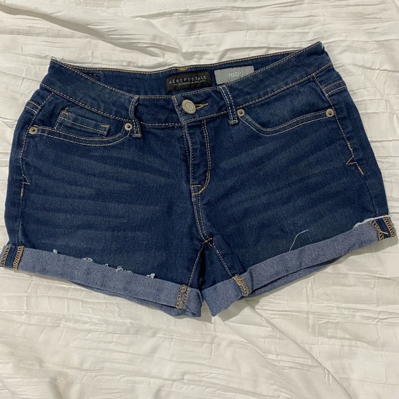 Aeropostale Womens Jean Midi Shorts Size 2 Super Stretch Blue Denim Dark Wash - Picture 1 of 4